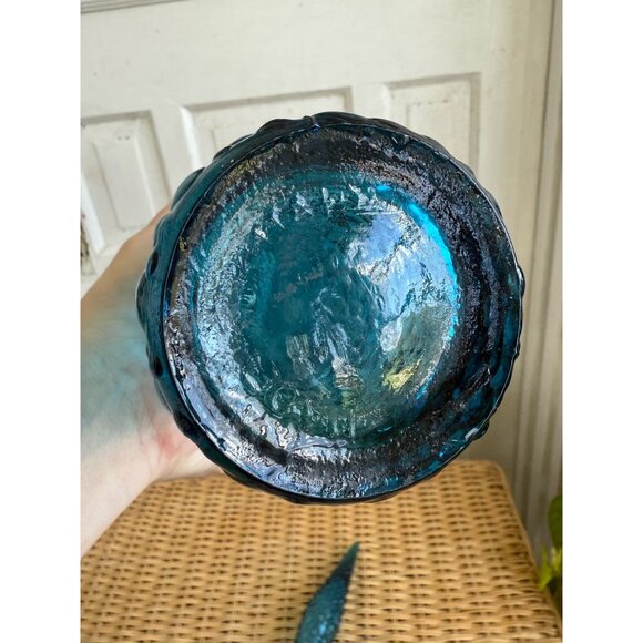 Vintage MCM Empoli Italy Glass Bottle Decanter Turquoise Blue Hobnail Bubble 22" - Picture 3 of 16